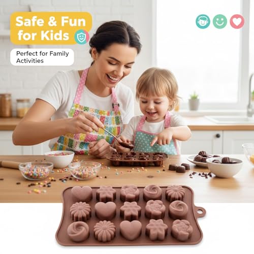Image of Signamio Chocolate Mould Silicone Set, 2 Pcs Heart Shape & Multi Design Chocolate Silicone Moulds for Baking and Crafting, Durable and Flexible Chocolate Mould for Creative Designs