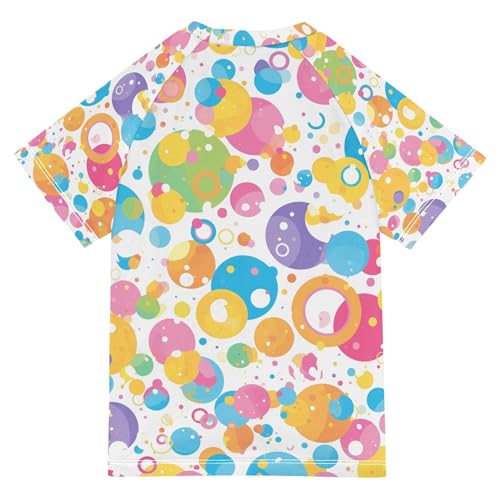Confetti Cartoon Colorful Dots Circle Bathing Suit Girls Short Sleeves Volleyball Shirts Swimwear Beach Tops 3T2
