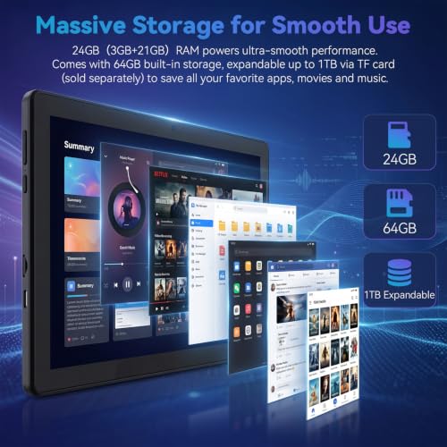 Image of 10.1 Inch Android 16 Tablet, 24GB+64GB+1TB Expand, 6000mAh Battery, HD IPS Touch Screen Widevine L1,WiFi 6 Bluetooth 5.4,Dual Camera, Fast Charging Android Tablet, Black