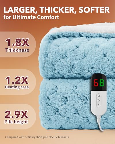Image of Homemate Electric Heated Throw Blanket - 50 inchx60 inch Luxury Faux Fur Heating Bed Blankets with 10 Heating Levels 8 Hours Auto Off Fast Heating Over-Heated Protection Ultra Soft Warm Flannel ETL Certified