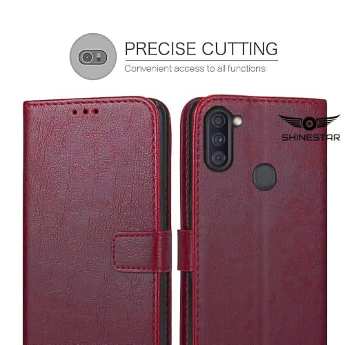 Image of SHINESTAR Samsung Galaxy M11 Flip Back Cover | PU Leather Flip Cover Wallet Case with TPU Silicone Case Back Cover for Samsung Galaxy M11- Red