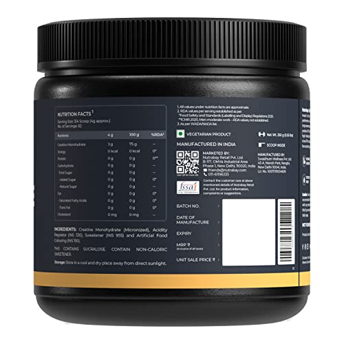 Nutrabay Gold Micronised Creatine Monohydrate Powder 3000mg Creatine per Serving, NABL Lab Tested – Increases Muscle Mass, Strength & Power – Pre/Post Workout Supplement – 250g, Cola - Image 3 thumbnail
