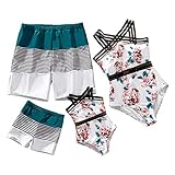 PATPAT Family Matching Floral Print Crisscross One-Piece Swimsuit and Striped Colorblock Swim Trunks Women L White