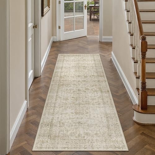 PureCozy Vintage Teppich Wohnzimmer 120x170cm Beige Schlafzimmer Wohnzimmerteppich Waschbarer rutschfest Carpet Boho Bettvorleger Esszimmer BüRo Weich Kurzflor Groß Teppiche Retro Beige 120