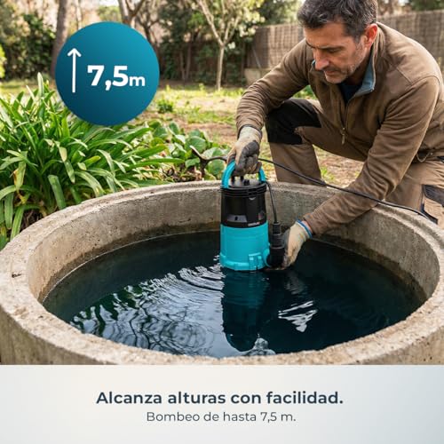 Miniatura 8 de Cecotec Bomba Sumergible Axike 750 Dark Crystal. 750w, 2in1 Aguas Limpias Y Sucias, 14000l H, Función Low-Suction, Altura 7,5m, Profundidad 7m, Interruptor Flotante, Ipx8, Cable 10m