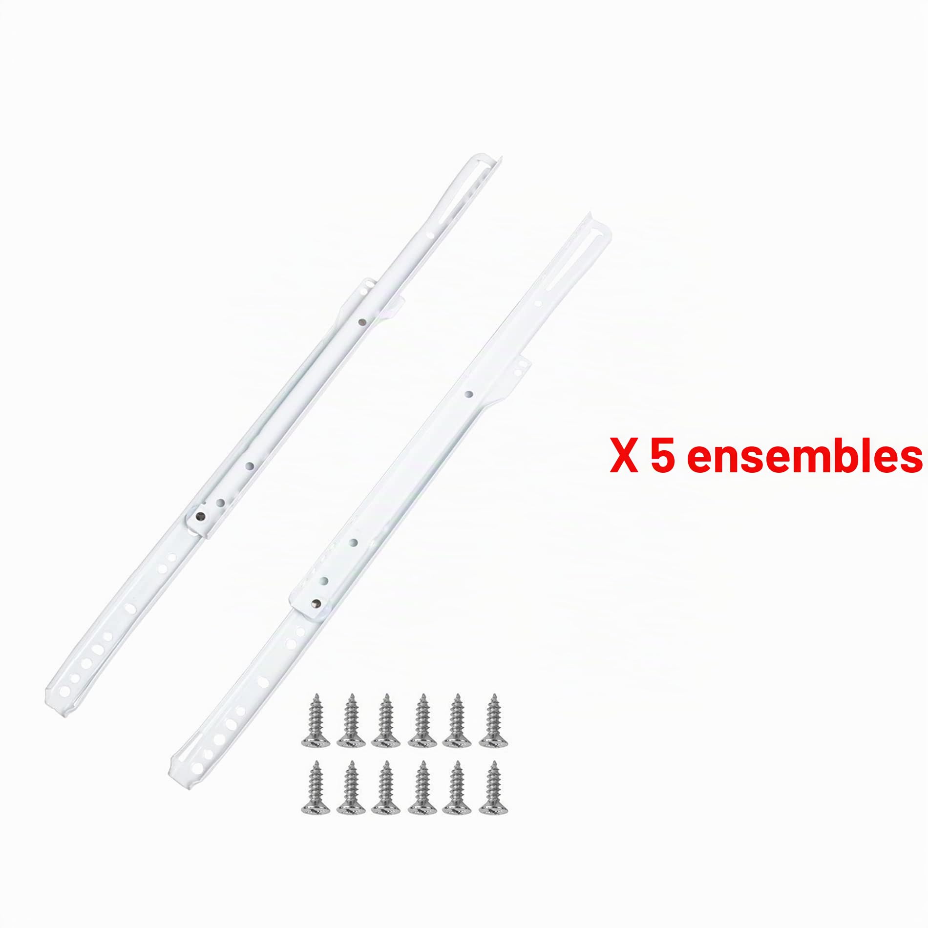 Guidage de Tiroir Rails Roulement à Rouleaux Extrait Partie 500mm Coulisses/Glissières pour Tiroirs Blanc Lot de 5 (20 Pièces pour Montage sur 5 Tiroirs)