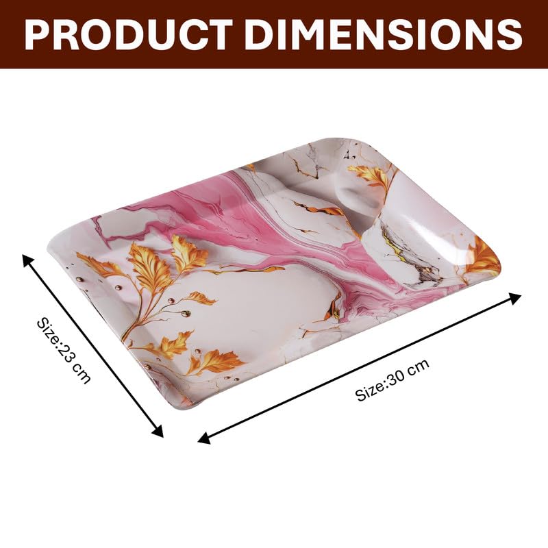 Image of Golden Fish Floral Print Serving Tray Set of 2 Medium Size for Kitchen Dining and Tea Serving Rectangular Melamine Snack Tray Lightweight Durable Multipurpose Food Serving Tray Home and Party Use
