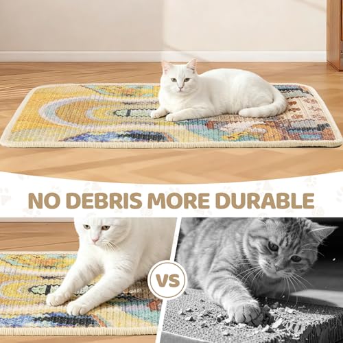 Image of Graciadeco Cat Scratch Pad 23.6 inch x 15.7 inch Natural Sisal 2 Packs Couch Protector from cat Claws with Velcro & Catnip