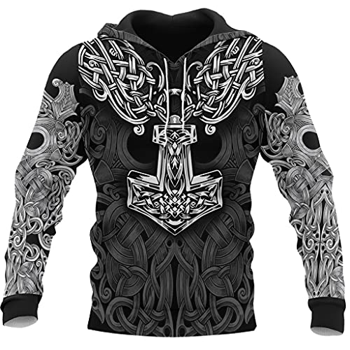 Mjolnir sweat Viking à capuche : fini les pulls fades, affirmez votre style mythologie 3D
