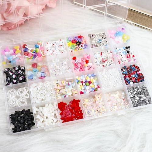 Briskbloom Mix 3D Nail Charms Assorted Kawaii Kitty Bowknot Lollipop Bear Planet Cross Nail Art Rhinestone Cartoon Pearls Jewelry for Nail Design Accessories