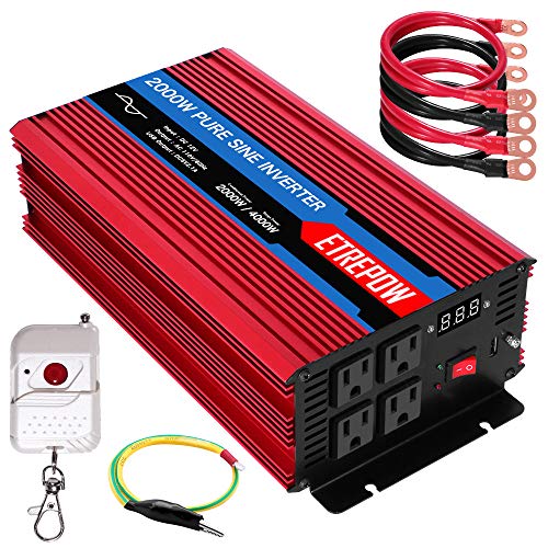 ETREPOW 2000 Watt/4000 Watt Pure Sine Wave Power Inverter 12V DC to 110V /120V AC Power Converter Wireless Remote Control-Off-Grid Inverter for Outdoor ,Home,Camping, RV,Truck,Car