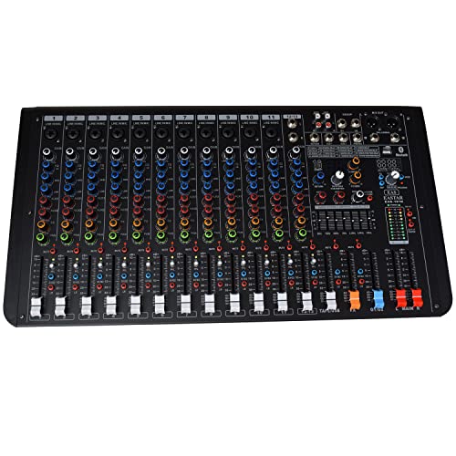 Image of kh Professional 12 Channel Audio Mixer, 11 Mono & 1 Stereo Channel, Mixing Console and Two Aux Paths w /USB Audio Interface, BT Function, 16 DSP Effects, 7-Band EQ, For Studio, Stage (12 Channel)