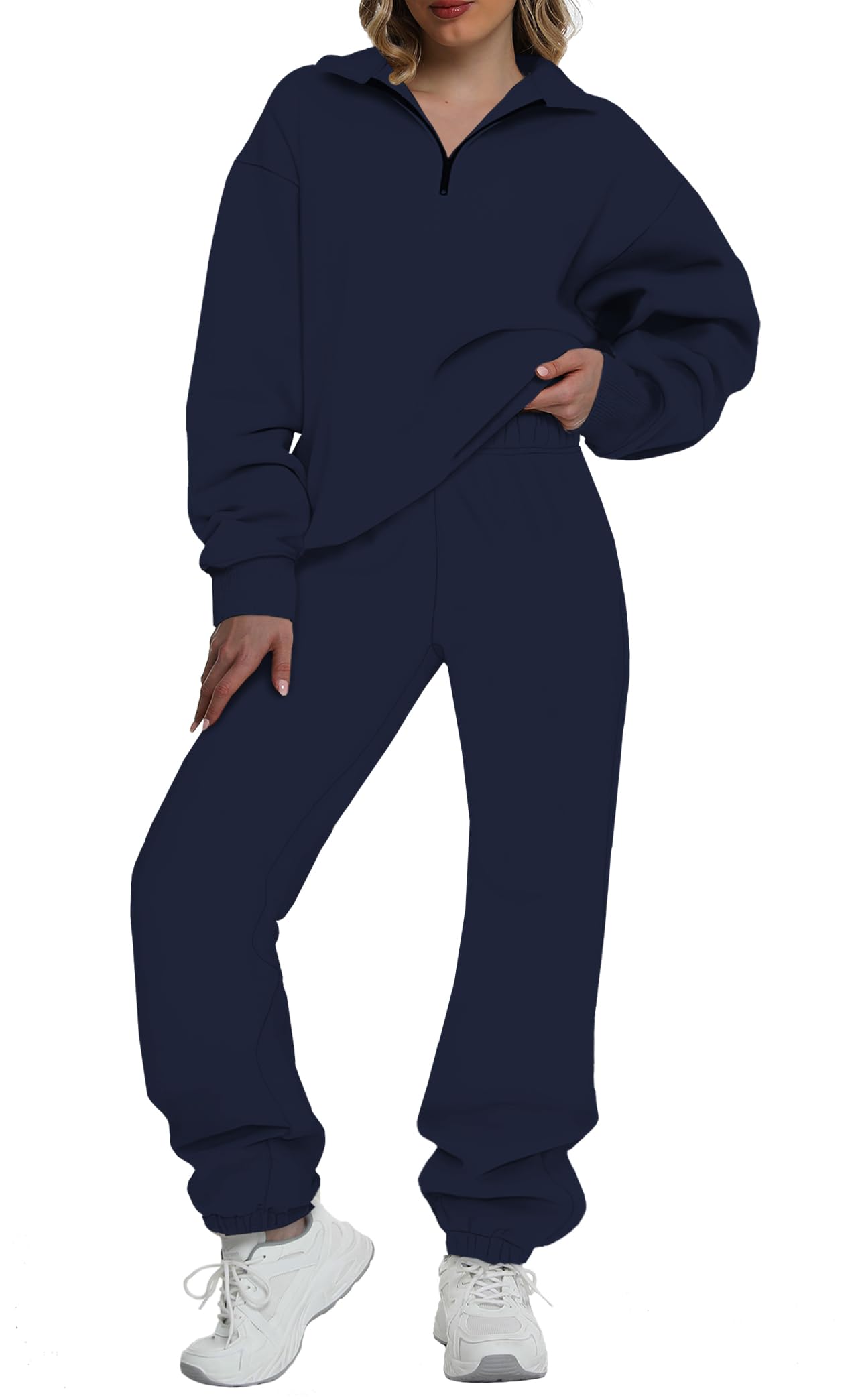 Kottke Women's Sweatsuits 2 Piece Outfits Lounge Sets Long Sleeve Half Zip Pullover and Baggy Sweatpants with Pockets