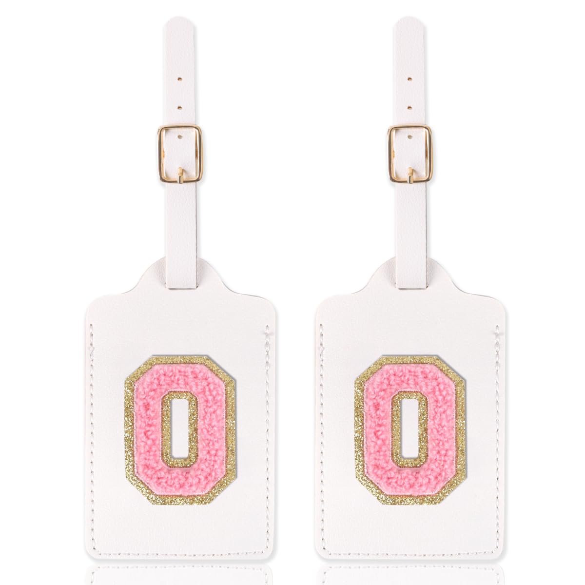 2 Pack Personalized Initial Luggage Tags for Suitcases with Chenille Letter, Cute Leather Luggage Tag Monogrammed Tags for Baggage Bag Travel Gifts