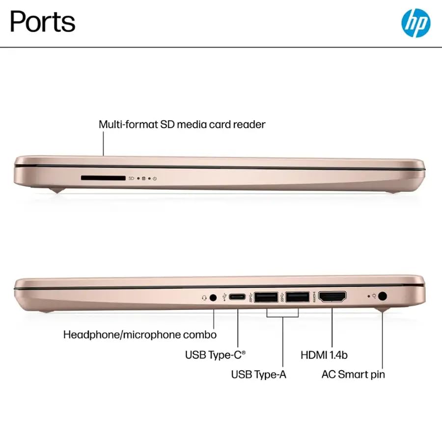 Image of HP 14 Laptop for Business and Students • 14 inch Anti-Glare Display • Intel 4-Core N150 Processor • Copilot AI • Windows 11 Pro • 16GB RAM • 128GB UFS • Wi-Fi 6 • Pale Rose Gold