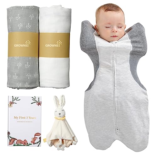 Image of GROWNSY for Sweet Sleep, Baby Swaddle, Baby Blanket, Baby Security Blanket, Memory Book for Newborn Gift Set, Baby Essentials for Girls Boys, New Mom Dad Welcome Baby Gift Box Basket