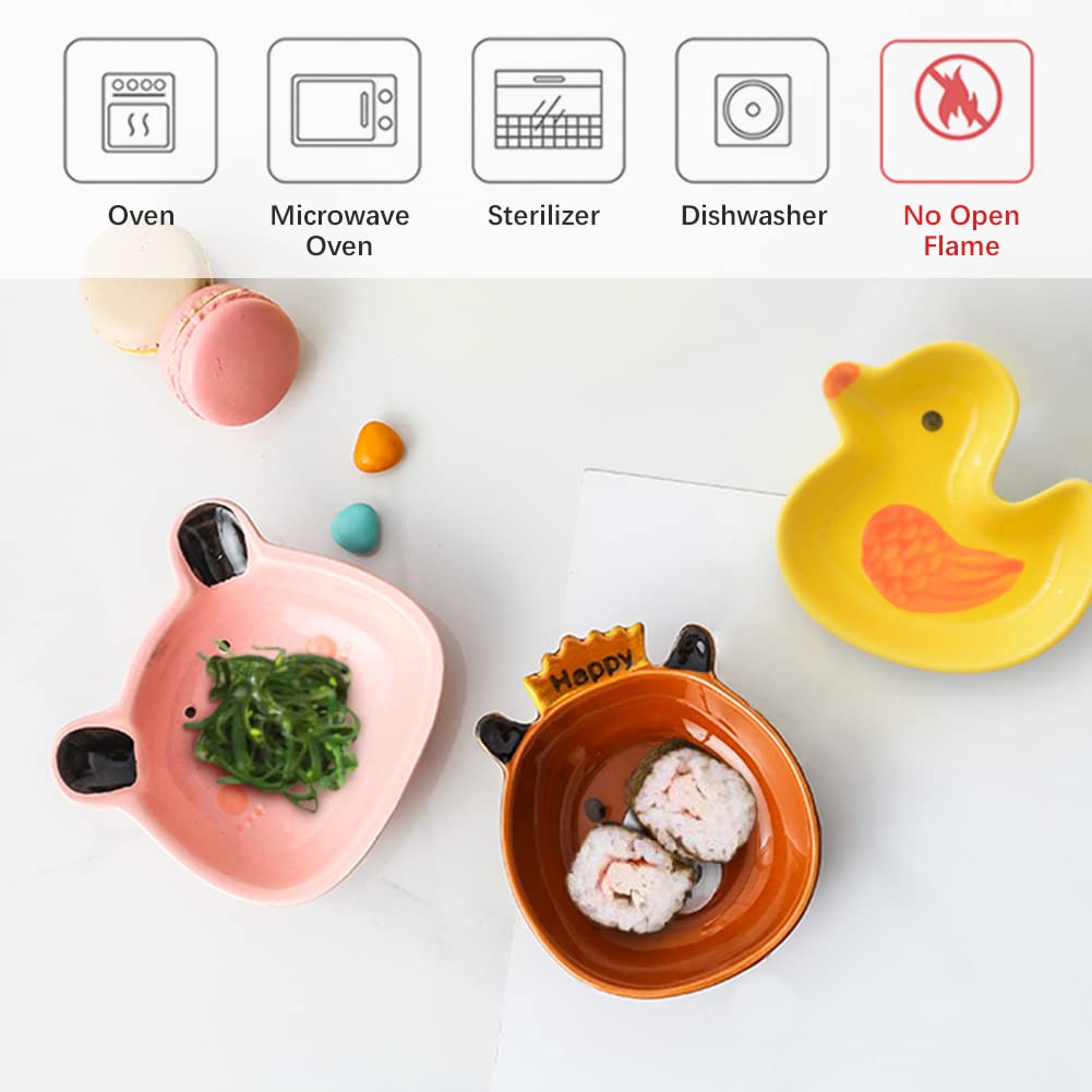 WAYUTO 4Pcs Cute Animal Sauce Dishes Dipping Bowls Side Dish Bowls Seasoning Dishes Ceramic Small Appetizer Dishes Dip Bowls Dessert Bowls for Sushi Ketchup Salsa Dressings Soy Salt Snack