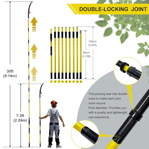 Image of 7.3-30FT Adjustable Manual Pole Saw Tree Trimmer Pruner | Sharp steel blade & pruning scissors, great for branches & palms, lightweight extendable manual pole pruner for yard garden