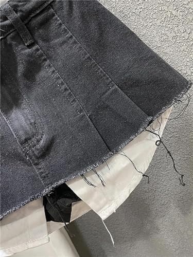 Women's Contrast Color Patchwork Denim Skirt with High Waist and Loose Wrap2