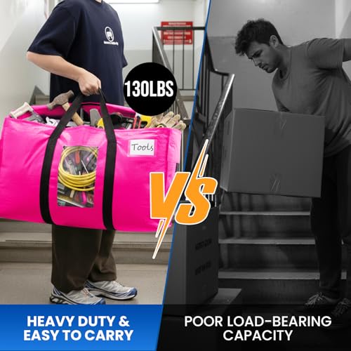 Image of TAILI 2 Pack Pink Extra Large Moving Bags, Heavy Duty Totes with Visible Window, Wrap Around Handles, Space-Saving Storage, Alternative to Moving Boxes