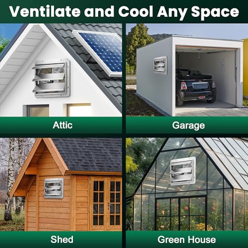 12" Solar Exhaust Fan for Greenhouse with Battery and Adjustable Thermostat, Attic Fans for Garage and Shed with 2PCS 30W Bifacial Solar Panels
