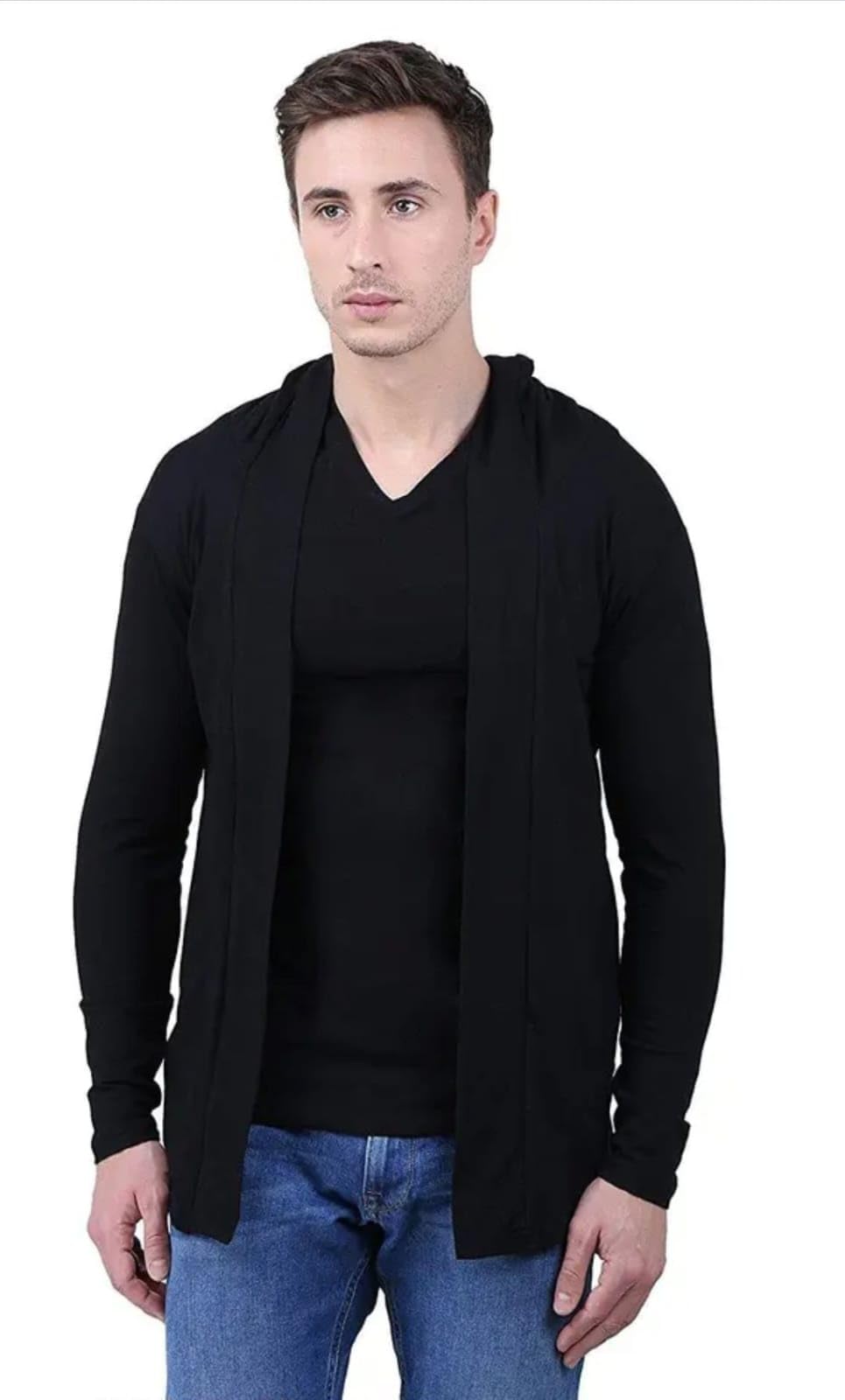 Men's Cotton Long Sleeves Slim Fit Open Long Hood Shrugs Stylish and Comfortable Wardrobe Essential