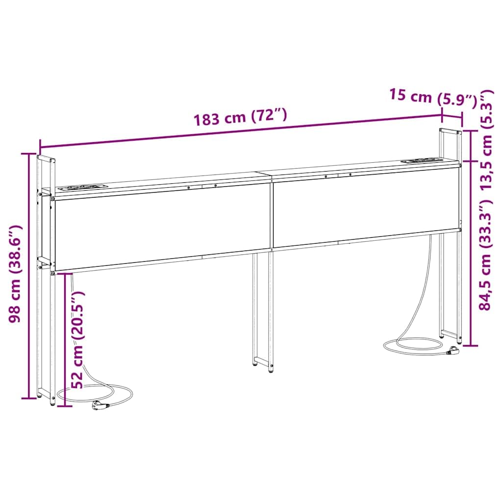 vidaXL Headboard de Rangement avec Station de Charge Chêne Marron, Chambre, Tête de lit Moderne et stylée, Rangement Pratique, Solution sans désordre, Station de Charge Sympa, Meubles urbains