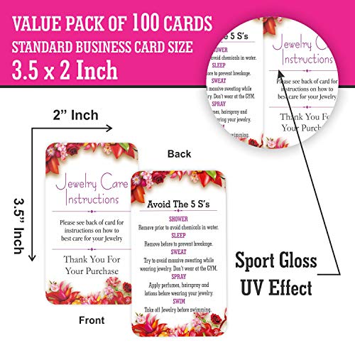Jewelry Care Instruction Cards - (Pack of 100) 3.5\" x 2\" Thank You Package Insert for Jewelry Cleaning Customer Directions - Thumbnail 2