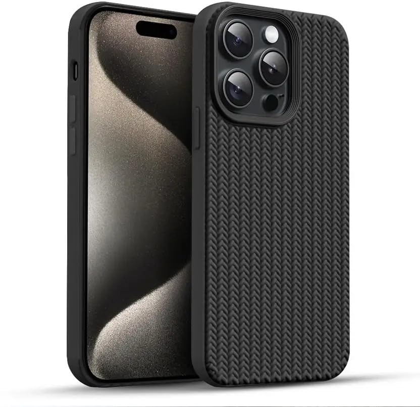 Image of Compatible with iPhone 15 Pro Max | Premium Textured Microfiber Candy Protective Case | Shock-Absorbing Back Cover with Enhanced Camera Guard (Black)
