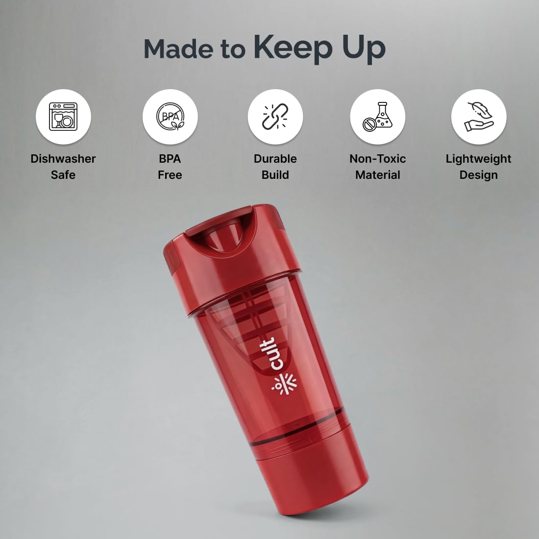 CULT Gym Shaker Pro 500ml – Cyclone Blender Shaker Bottle for Protein Shake | 100% Leakproof Workout Water Sipper for Men & Women | Durable Fitness Supplement Bottle (Red) 1