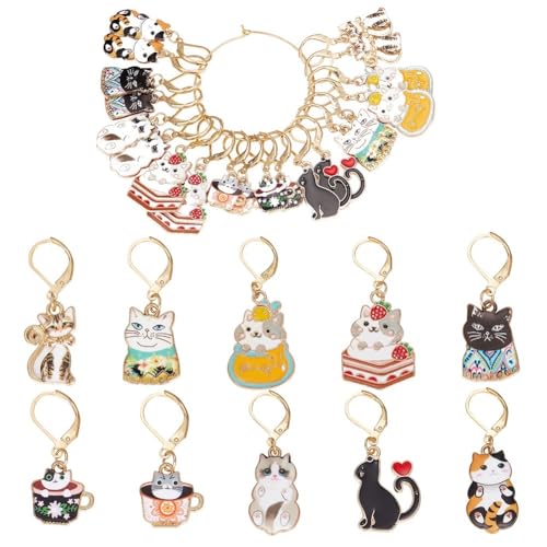 SUNNYCLUE 1 Box 20Pcs 10 Style Locking Stitch Marker Cute Stitch Markers Cat Pet Animal Leverback Knitting Charms Knitting for Weaving Sewing Needleworks Women Adults DIY Crafts