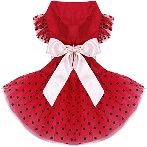 JUDYBRIDAL Tutu Dog Princess Dress, Pet Puppy Polka Dog Skirt with Bowknot, Cute Spring Summer Dog Party Costumes Clothes for Small Dogs and Cats ï¼ˆLï¼‰