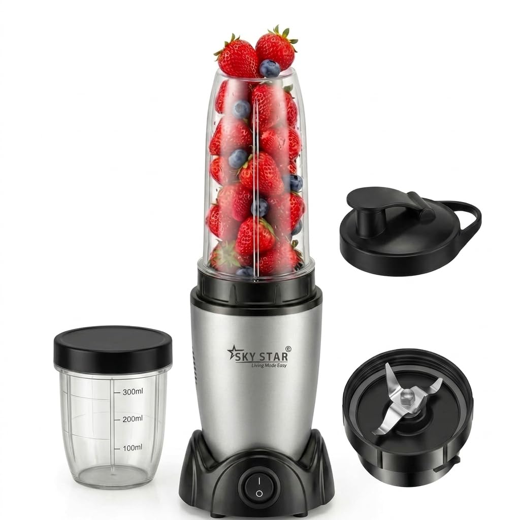 SKYSTAR Blendo 2 Jar Bullet Nutri 750 W Juicer Mixer Grinder For Smoothies, Juice and Protein Shake (2 Jar Blender Nutri | Silver) 2 Year Warranty