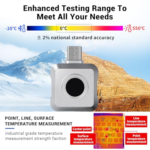Thermal Camera for Android Smartphones with Type-C Port, 256 x 192 IR High Resolution, Portable Thermal Imager, Infrared Test Report, -4°F~1022°F Temp Range (IR256)