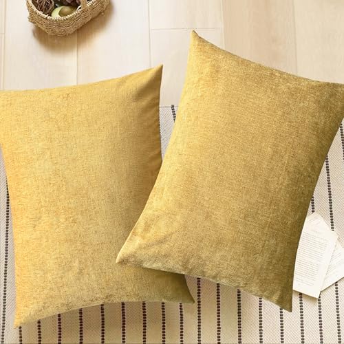Image of CaliTime Pack of 2 Cozy Standard Pillow Shams Cases for Bed Bedding Decoration Solid Dyed Soft Chenille 20 X 26 Inches Gold