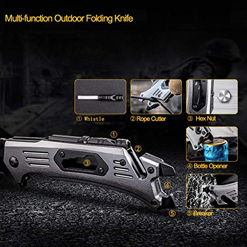6-in-1 folding knife outdoor extra sharp knife, pocket knife with cover titanium stainless steel, hunting knife with pencil sharpener, whistle, bottle opener, screwdriver, glass breaker, belt cutter - Image 6