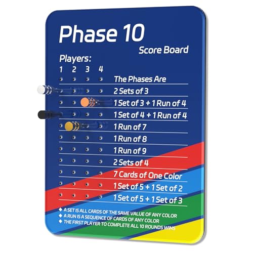 LZC LADYS GIFT Mini Phase 10 Score Board, Travel Edition Acrylic Scoreboard for Phase 10 Card Game with 4 Colored Cribbage Pegs, Fun Board Card Games Accessories