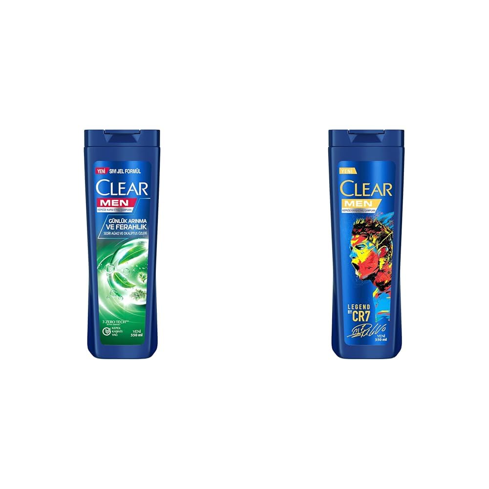Clear Men Günlük Arınma ve Ferahlık Sedir Ağacı ve Okaliptus Özleri Kepeğe Karşı Etkili Şampuan 350 ml(2) Clear Men Kepeğe Karşı Etkili Şampuan Legend By CR7 Cristiano Ronaldo 350 ml(1)