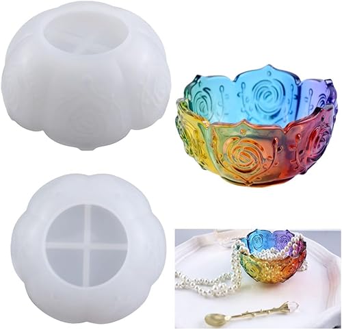 Molde de fundición de resina de tazón, molde de fundición de resina de silicona para soporte de vela de joyería con forma de flor