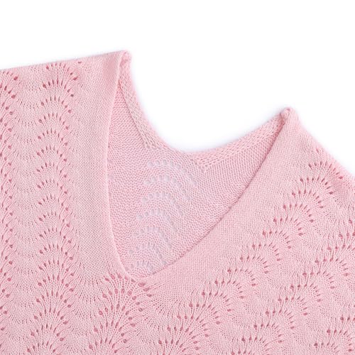 Image of Girls Cut Out Crochet Coverup V Neck Short Sleeve Beach Dress Summer Swimwear Beachwear for 4-13Y