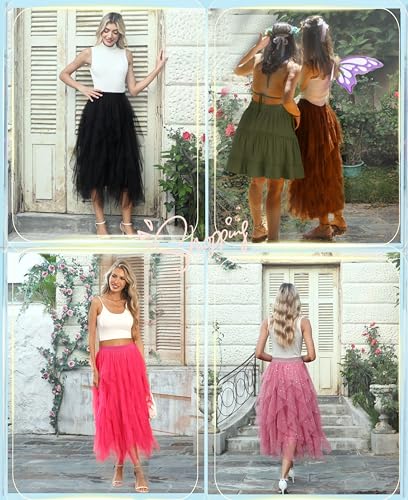 Tulle Skirts for Women A Line Fairy Tiered Skirt Midi Length High Elastic Waist Long Skirt4