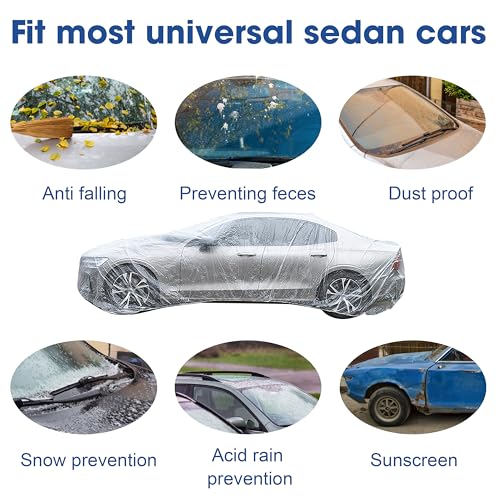Image of Plastic Car Cover, 12.5 x 21.7 FT, Clear Disposable Medium Bag Capsule, Foldable Bubble Pack with Elastic Band for Rain Dust Flood Protection Covering Garage Outdoor for Sedan Universal Automobiles
