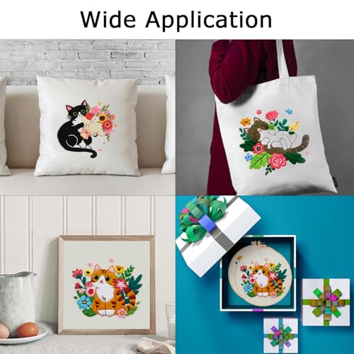 Image of Nuberlic Cat Embroidery Kit for Adults Beginners - 3 Pre-Printed Animal Patterns, Adults Starter Cross Stitch Kit DIY Needlepoint