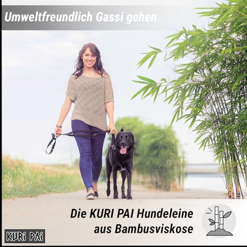 KURI PAI® Komfortable Hundeleine 3m | Verstellbare Hundeleine große Hunde | Bambusviskose | Strapazierfähig und weich | Perfekt für alltägliche Spaziergänge | L (2.5cm Breit) - Schwarz