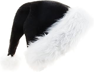 eyigylyo Christmas Black Santa Hat for Adults, Black & White Deluxe Adults Santa Hat for Black Christmas Theme Costume Party and Holiday Event