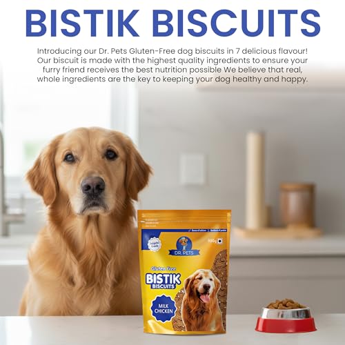 Image of Dr. Pets Pack of 2 (900g Each) Bistik Dog Biscuits Milk Chicken Flavor | Gluten Free Dog Treats | Supports Digestion & Bone Health | Crunchy Daily Snacks for Puppies & Adult Dogs