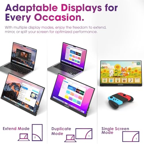 Image of Kado 2-Pack Portable Monitor 15.6-inch FHD 1080p Rotating Stand IPS Display | 45W Reverse Charging Ultra-Slim Laptop Monitor 1920x1080 with Built-in Speakers for PC, Mac, Phone, Xbox, PS5, USB-C & HDMI