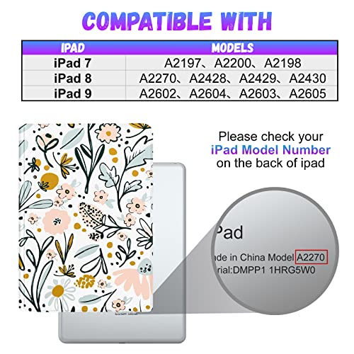 Pegmode for iPad 9th/8th/7th Generation Case Women Girls Cute Folio Cover Girly Flower Pretty Floral Unique White Design With Pencil Holder Smart Cover for Apple iPad 9/8/7 Gen Cases A2602 A2270 A2197 - Image 2