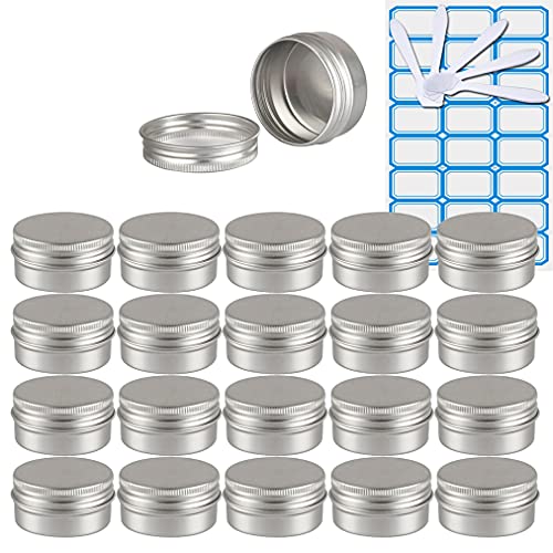 ZEOABSY 30 Piezas Tarros de Aluminio con Tapa Rosca 30ml, Plata Tarros de Aluminio Vacíos Redondo para Contenedor De Cosméticos Cremas Caja de almacenaje con 5 Espátula y 2 Etiqueta