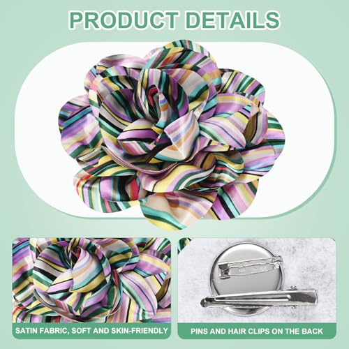 Image of M METERXITY Extra Large Rose Flower Brooches, Lapel Pins Dainty Satin Fabric Big Camellia Oversized Brooch Pin